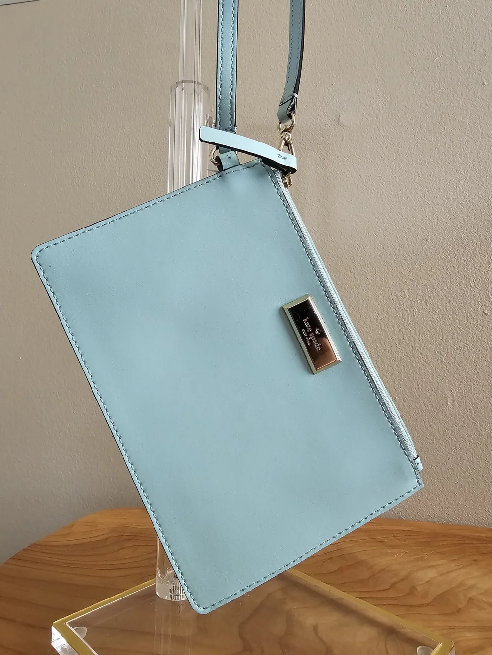 kate spade Light Aqua Leather Wristlet Clutch